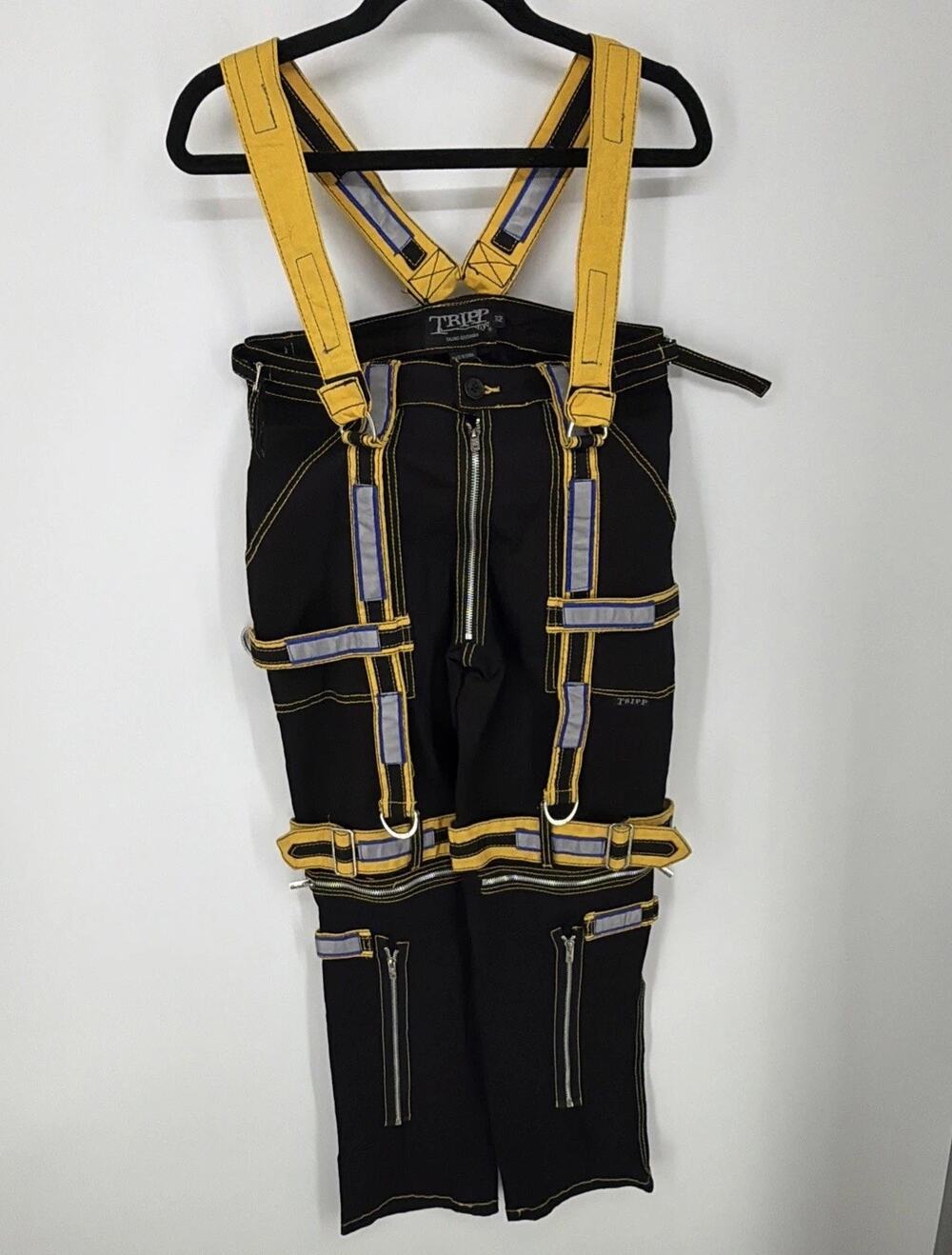 Tripp NYC Cyberpunk Cargo Pants Chains Straps Techwear Cyber Goth Trousers 32